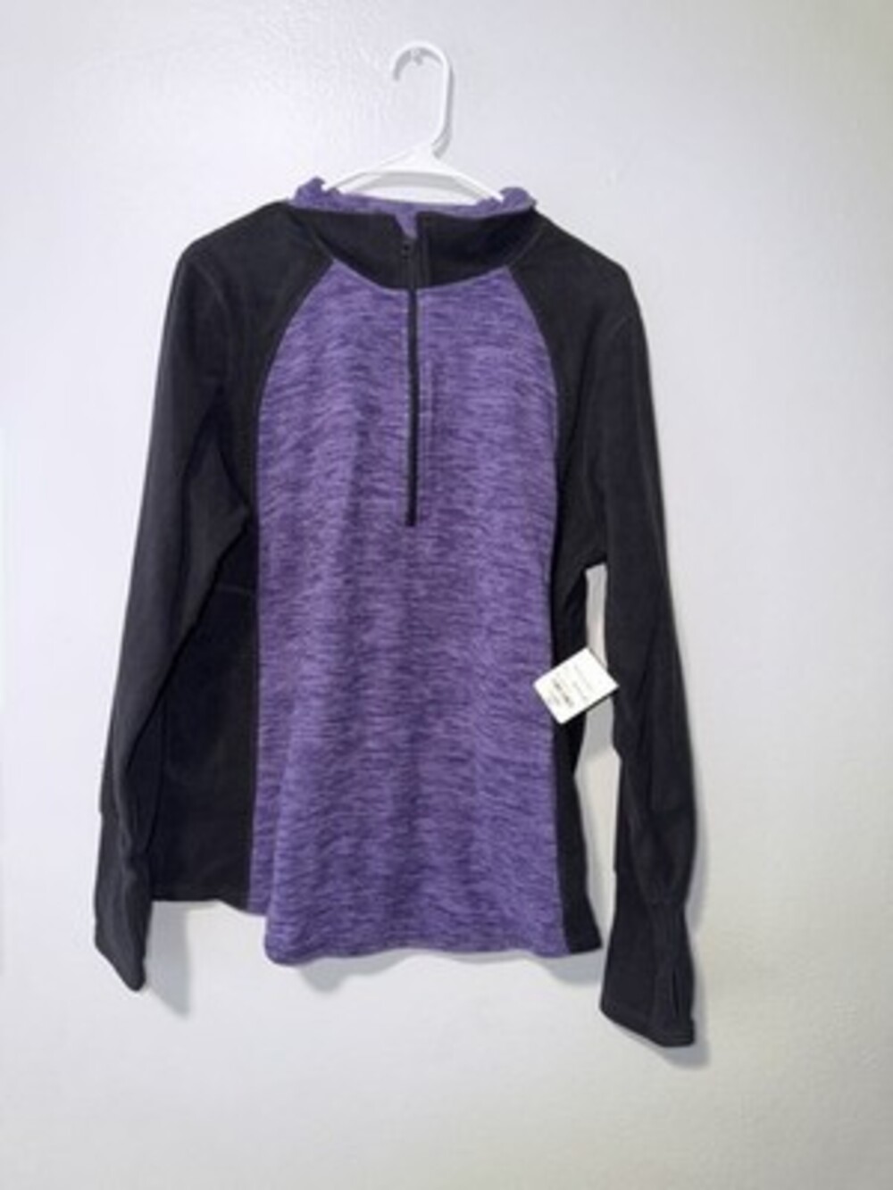 St. John's Bay Women's Active 1/4 Zip Pullover XL Purple Black Mock Neck Raglan